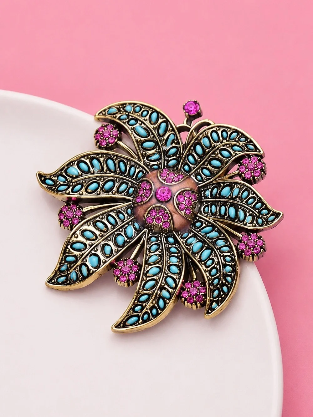 Art Deco Flower Crystal Brooch